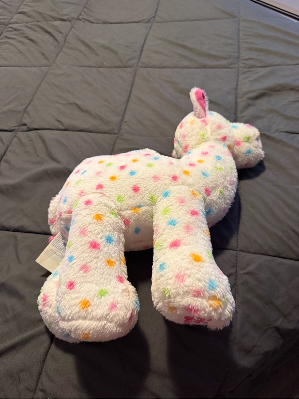 Build-A-Bear White Plush Animal with Pink, Blue, Green & Yellow Polka Dots